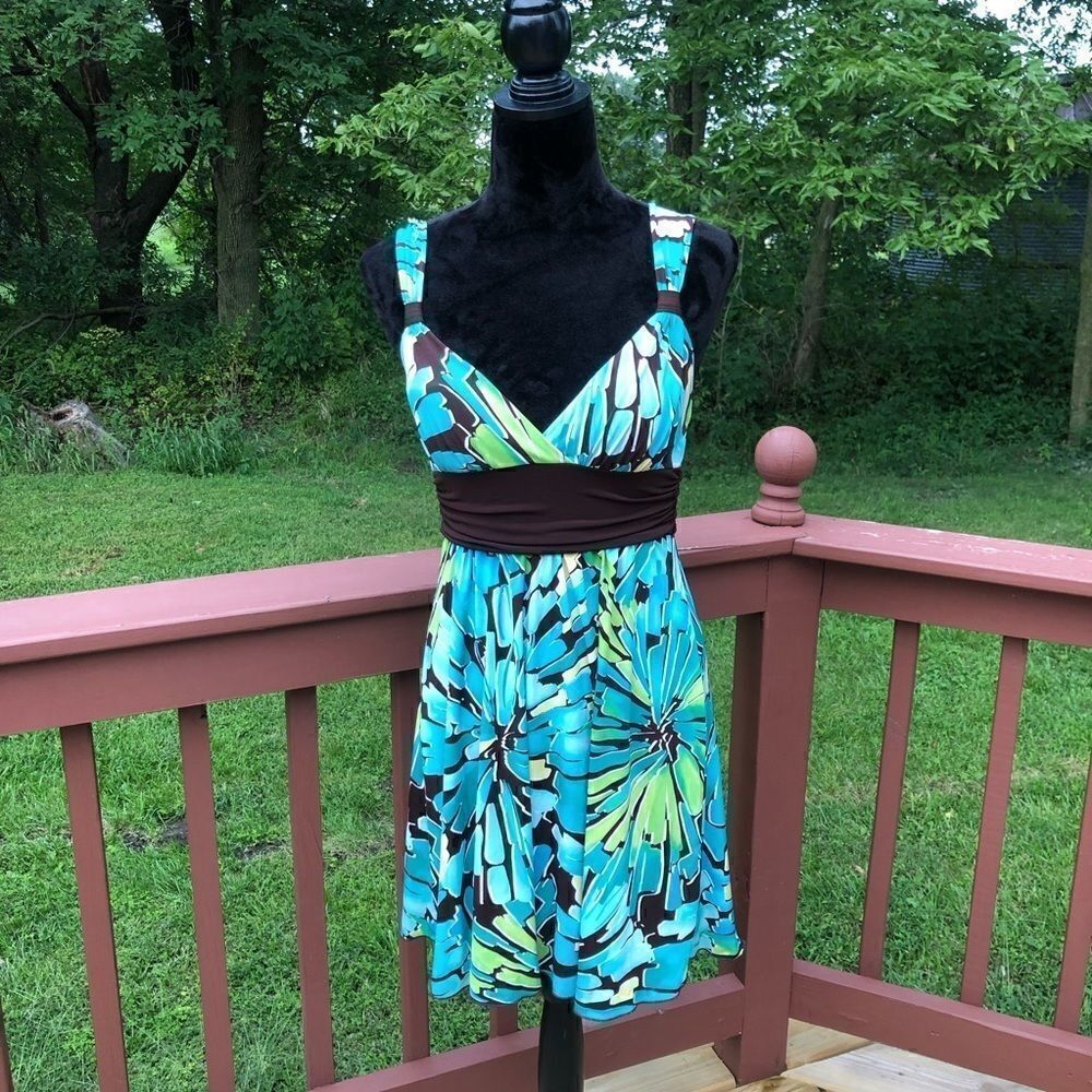 Speechless Floral Blue Summer Sleeveless Tank Midi Dress, Small